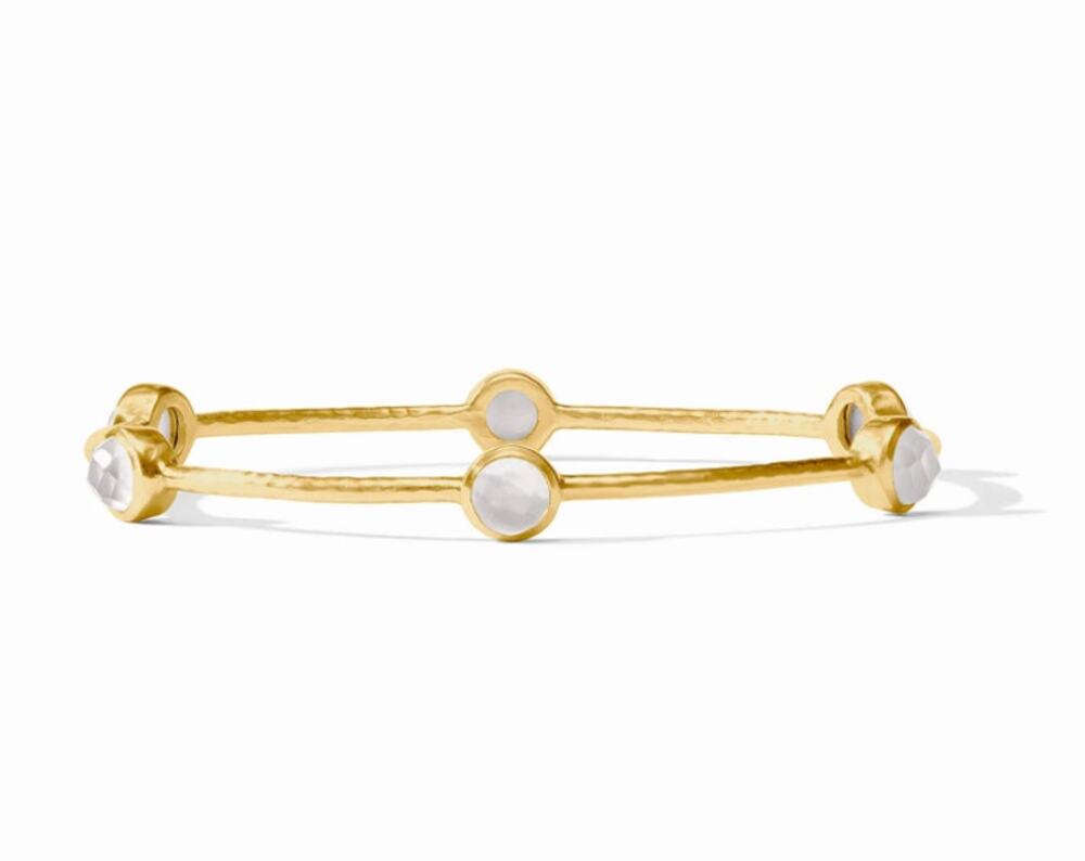Julie Vos 24K Gold Plated Hammered Mother of Pearl Milano Bangle Bracelet